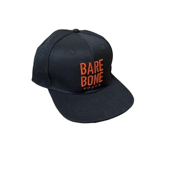 Bare Bone Vodka black flat bill hat/cap embroidered alcohol snap back NWOT - Picture 1 of 3